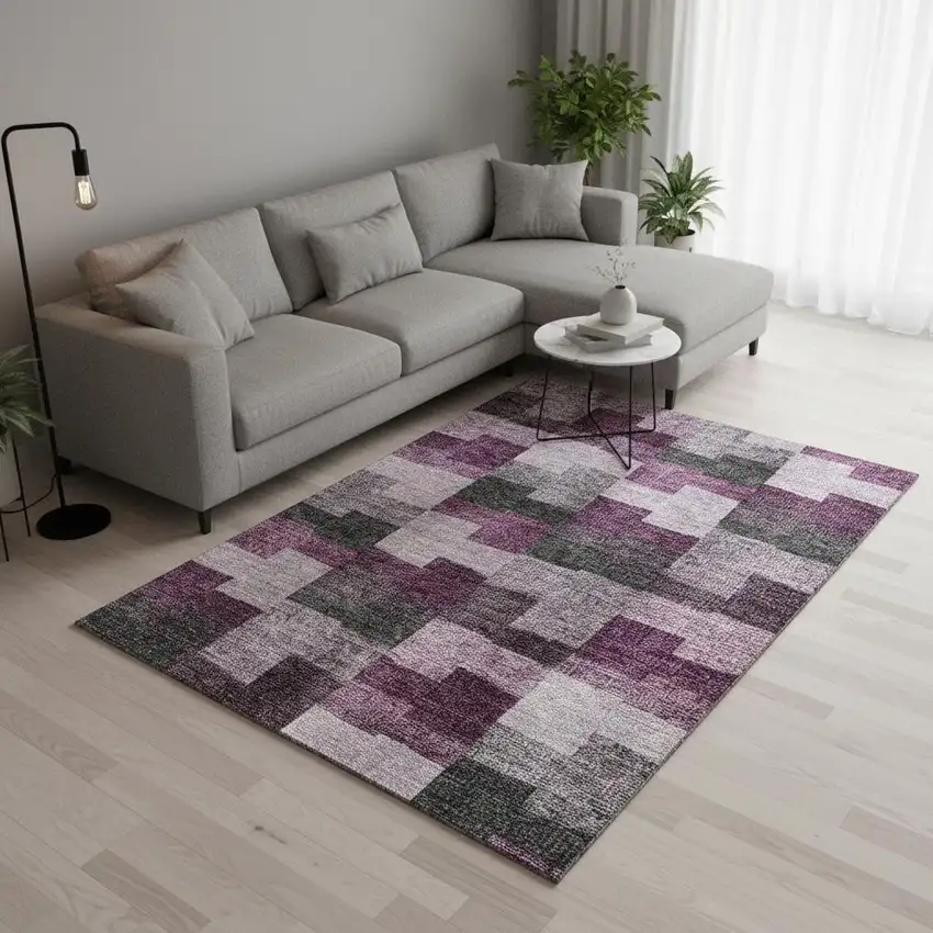 Merlot Gray And Ivory Geometric Washable Area Rug With UV Protection Photo 1