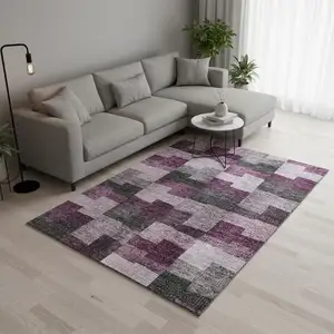 Photo of Merlot Gray And Ivory Geometric Washable Area Rug With UV Protection
