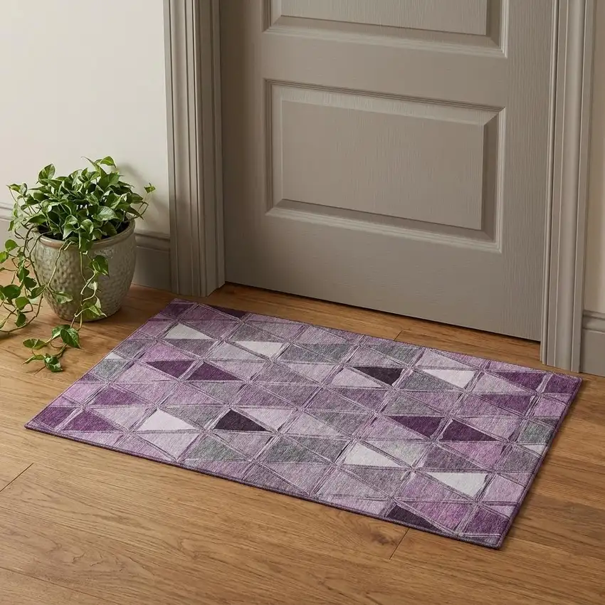 Merlot Gray And Ivory Geometric Washable Area Rug With UV Protection Photo 1