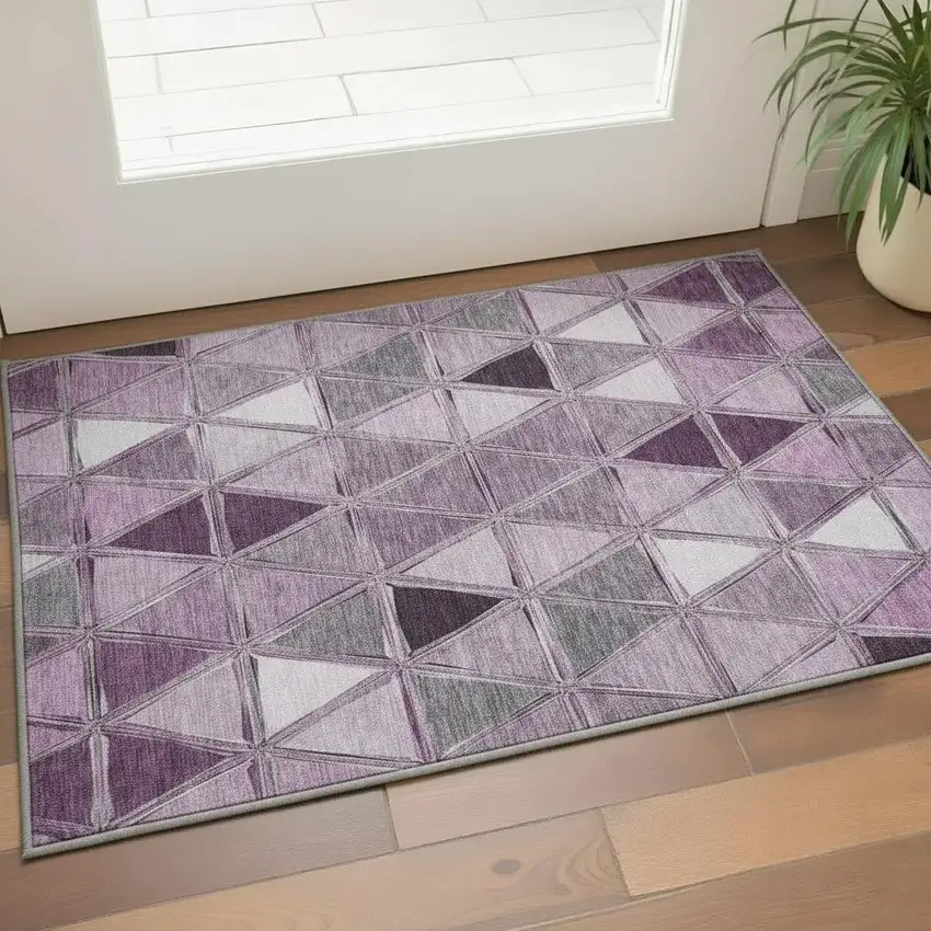 Merlot Gray And Ivory Geometric Washable Area Rug With UV Protection Photo 3