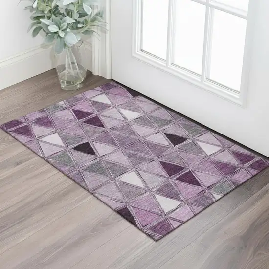 Merlot Gray And Ivory Geometric Washable Area Rug With UV Protection Photo 2