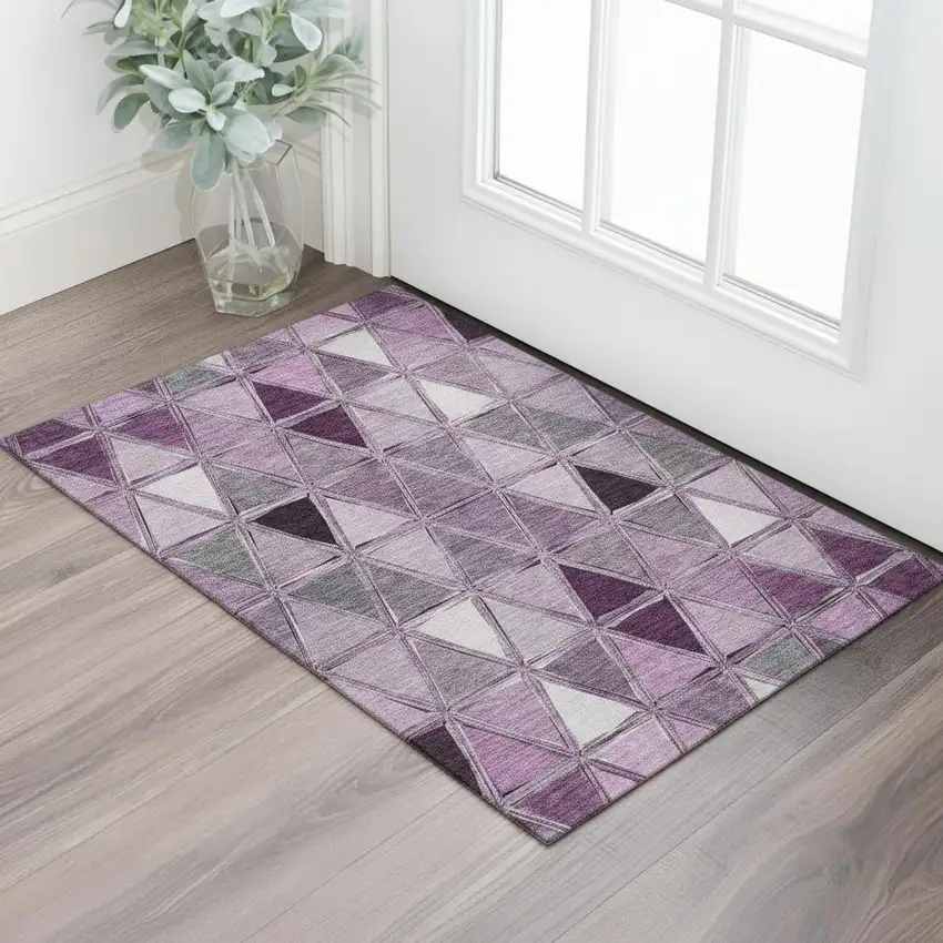 Merlot Gray And Ivory Geometric Washable Area Rug With UV Protection Photo 2