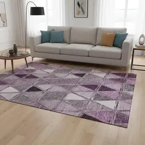 Photo of Merlot Gray And Ivory Geometric Washable Area Rug With UV Protection
