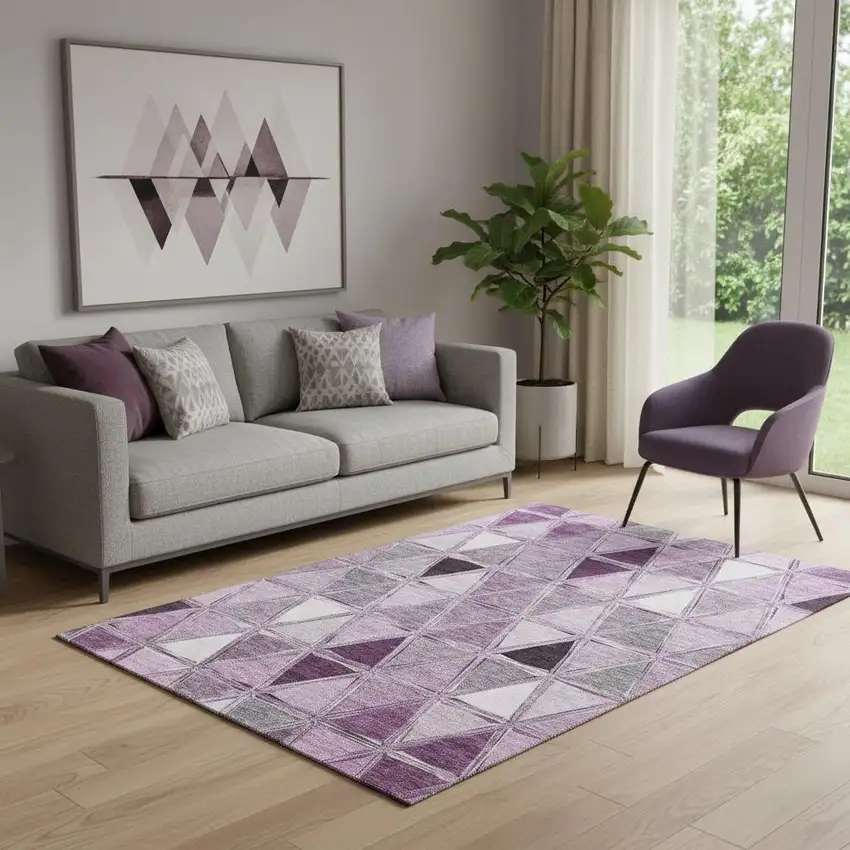 Merlot Gray And Ivory Geometric Washable Area Rug With UV Protection Photo 1