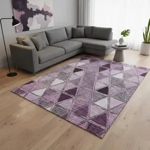 Photo of Merlot Gray And Ivory Geometric Washable Area Rug With UV Protection