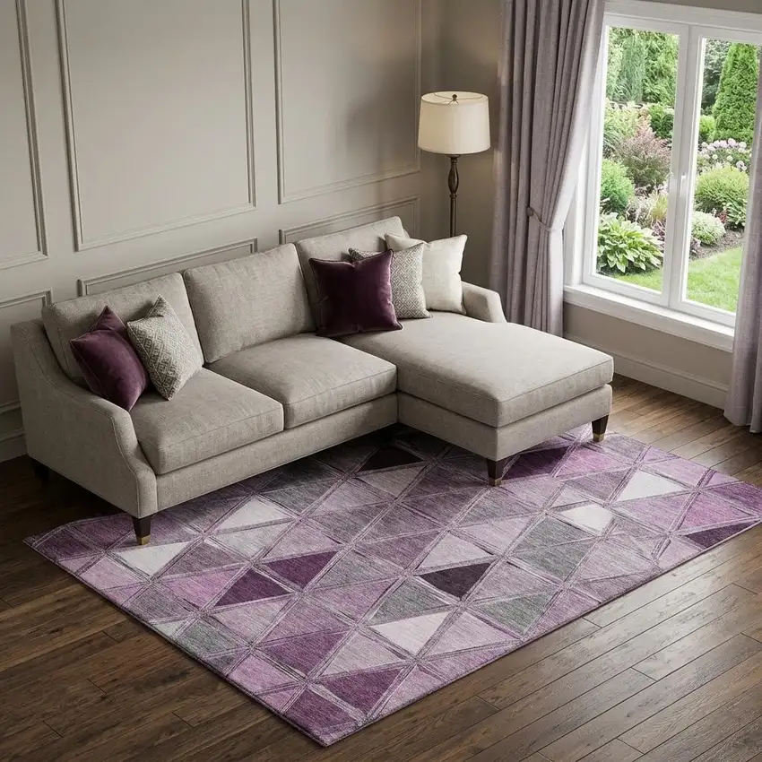 Merlot Gray And Ivory Geometric Washable Area Rug With UV Protection Photo 1