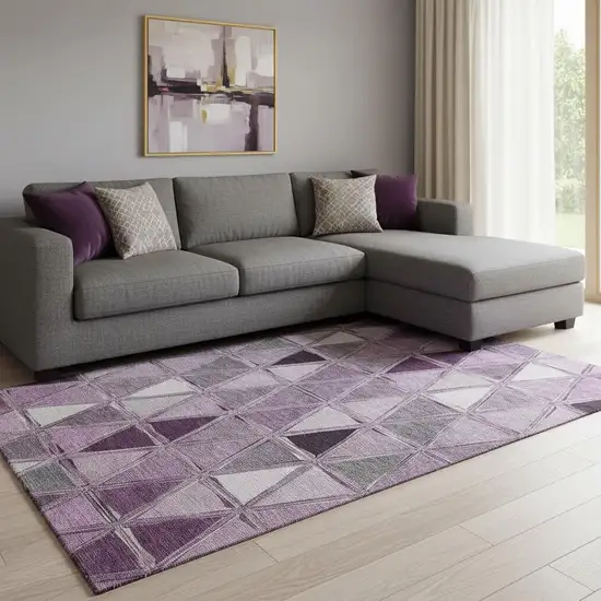 Merlot Gray And Ivory Geometric Washable Area Rug With UV Protection Photo 1