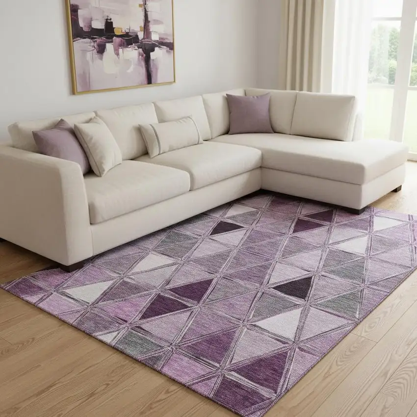 Merlot Gray And Ivory Geometric Washable Area Rug With UV Protection Photo 1