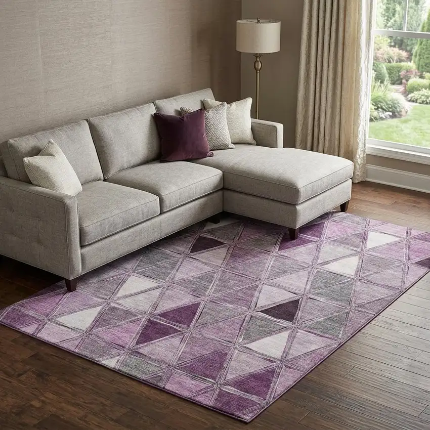 Merlot Gray And Ivory Geometric Washable Area Rug With UV Protection Photo 1