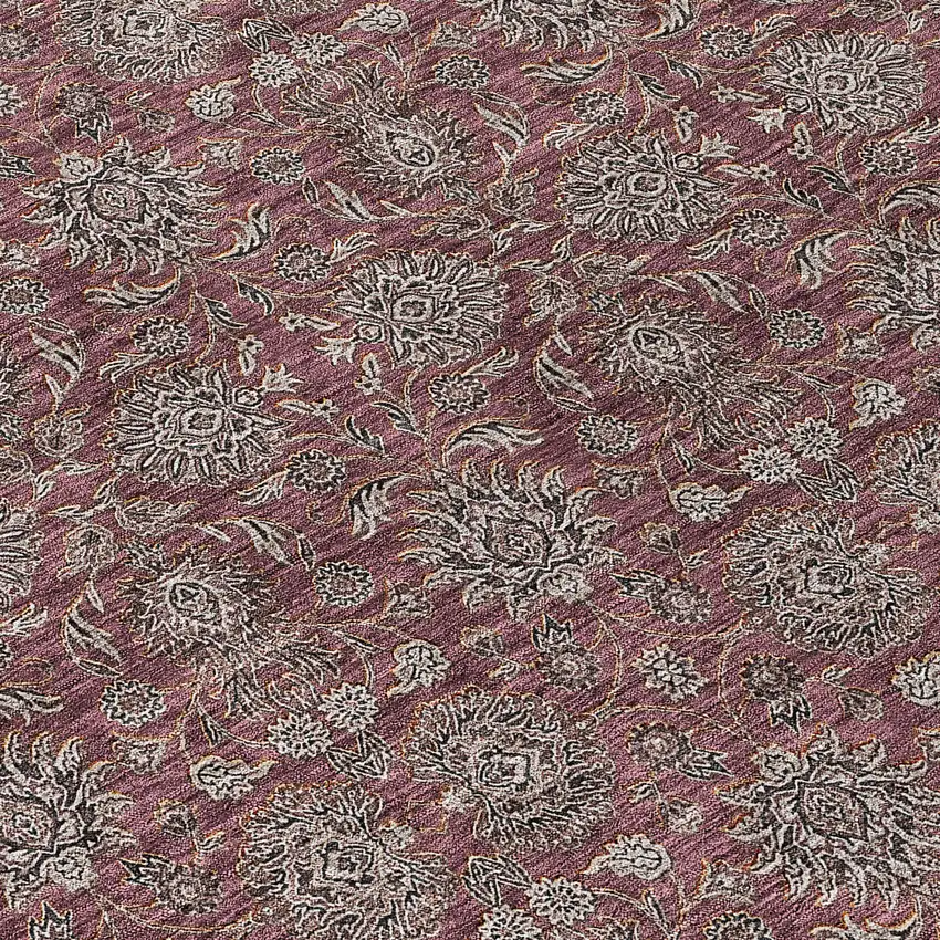 Merlot Gray And Taupe Floral Washable Indoor Outdoor Area Rug Photo 4