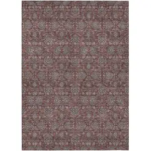 Photo of Merlot Gray And Taupe Floral Washable Indoor Outdoor Area Rug