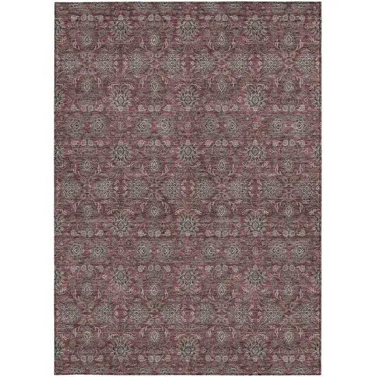 Merlot Gray And Taupe Floral Washable Indoor Outdoor Area Rug Photo 6