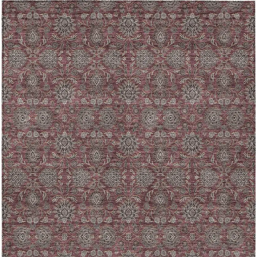 Merlot Gray And Taupe Floral Washable Indoor Outdoor Area Rug Photo 6