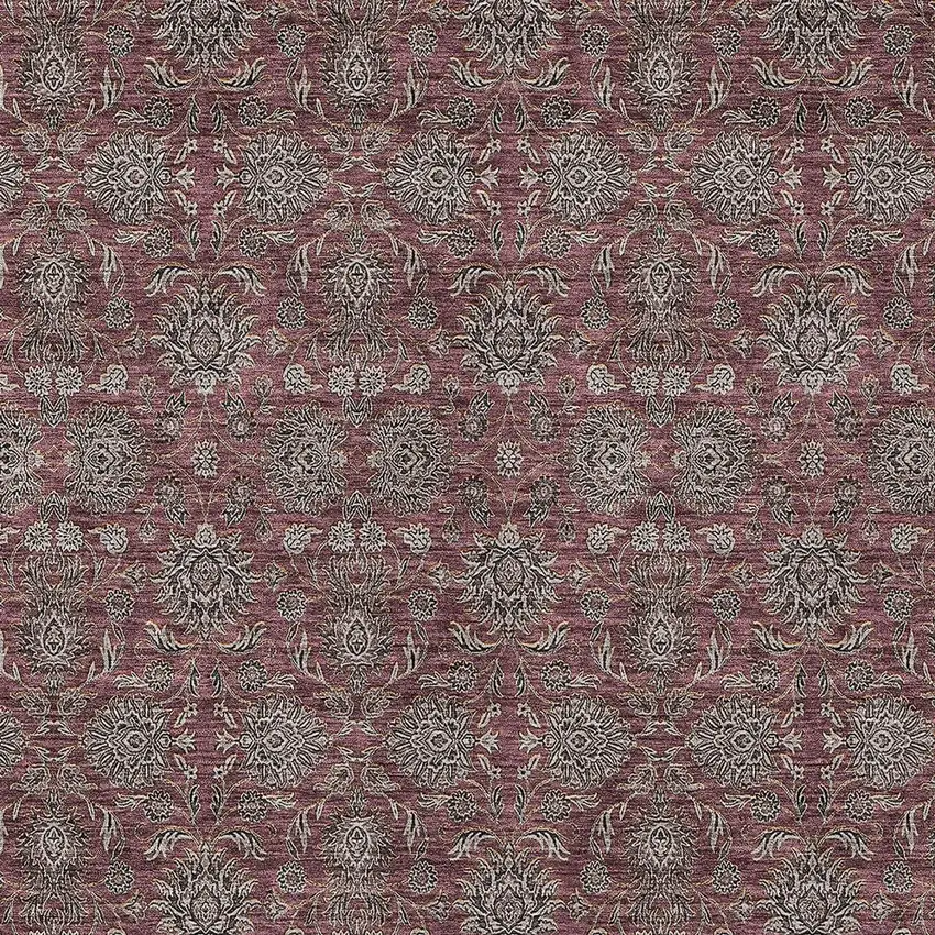 Merlot Gray And Taupe Floral Washable Indoor Outdoor Area Rug Photo 5