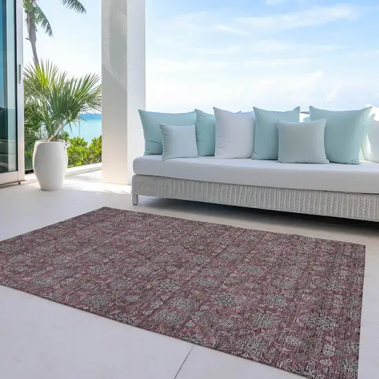 Merlot Gray And Taupe Floral Washable Indoor Outdoor Area Rug Photo 9