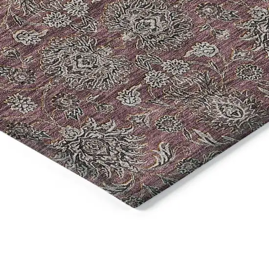Merlot Gray And Taupe Floral Washable Indoor Outdoor Area Rug Photo 3