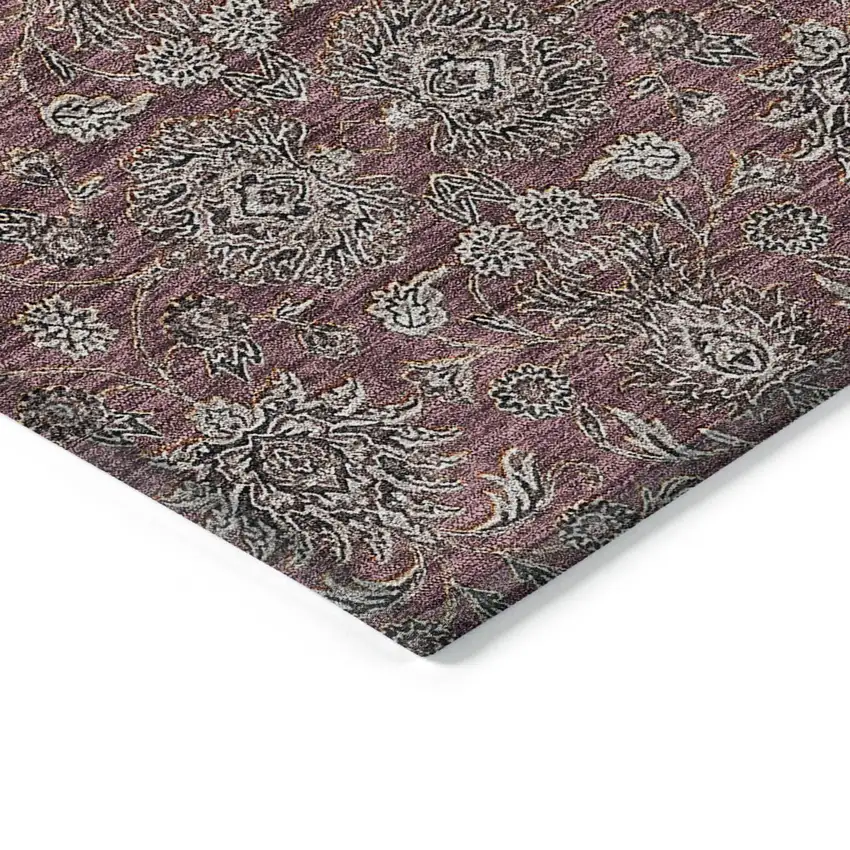 Merlot Gray And Taupe Floral Washable Indoor Outdoor Area Rug Photo 3