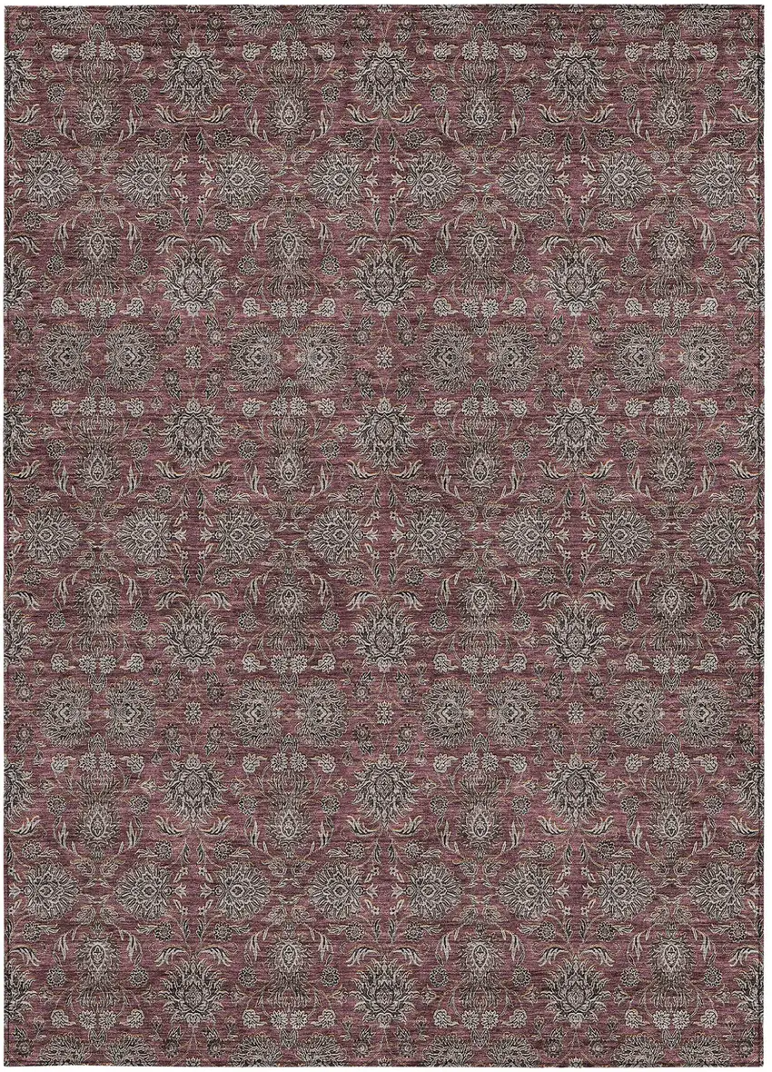Merlot Gray And Taupe Floral Washable Indoor Outdoor Area Rug Photo 5