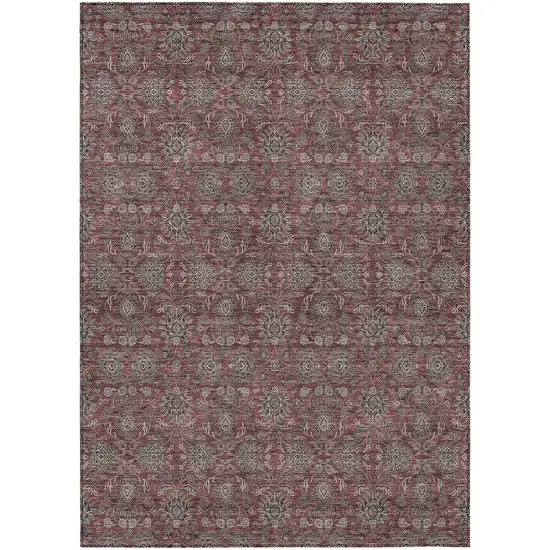 Merlot Gray And Taupe Floral Washable Indoor Outdoor Area Rug Photo 1