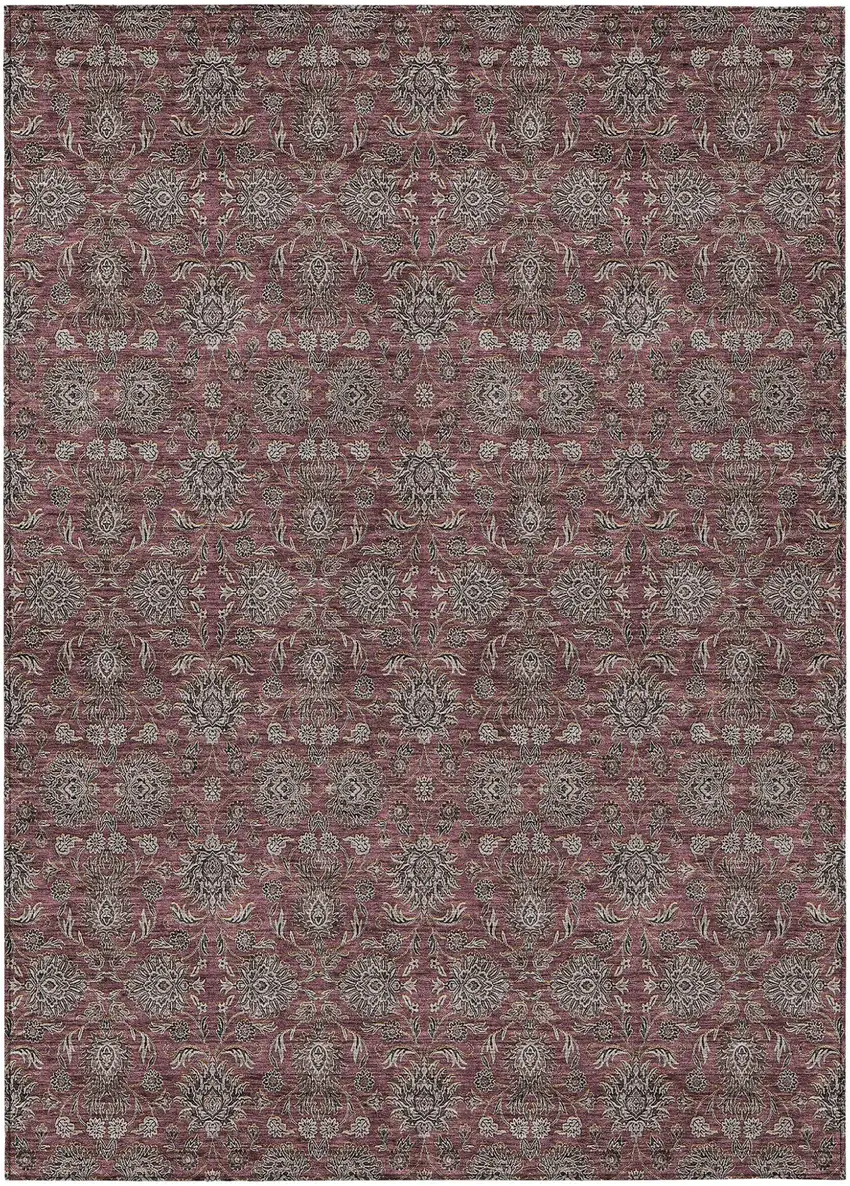 Merlot Gray And Taupe Floral Washable Indoor Outdoor Area Rug Photo 1