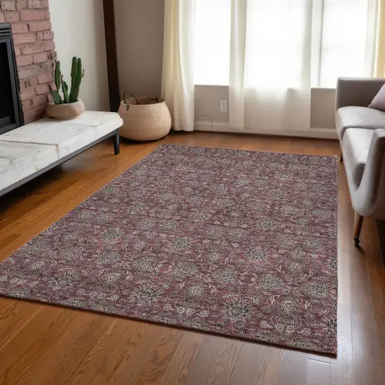 Merlot Gray And Taupe Floral Washable Indoor Outdoor Area Rug Photo 8