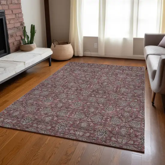 Merlot Gray And Taupe Floral Washable Indoor Outdoor Area Rug Photo 8
