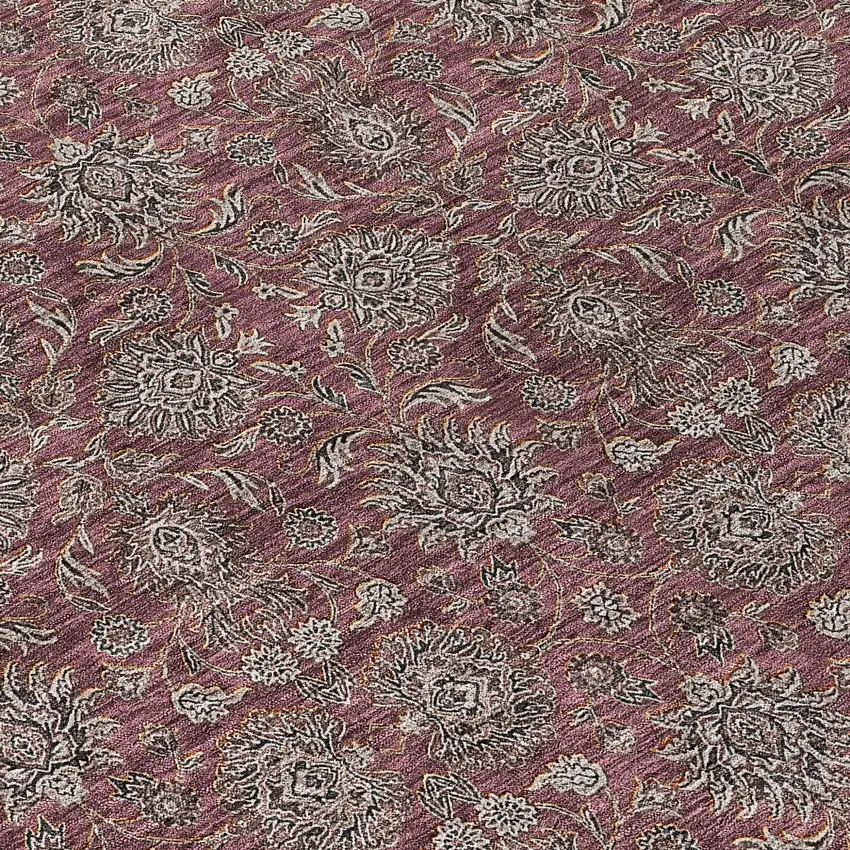 Merlot Gray And Taupe Floral Washable Indoor Outdoor Area Rug Photo 4