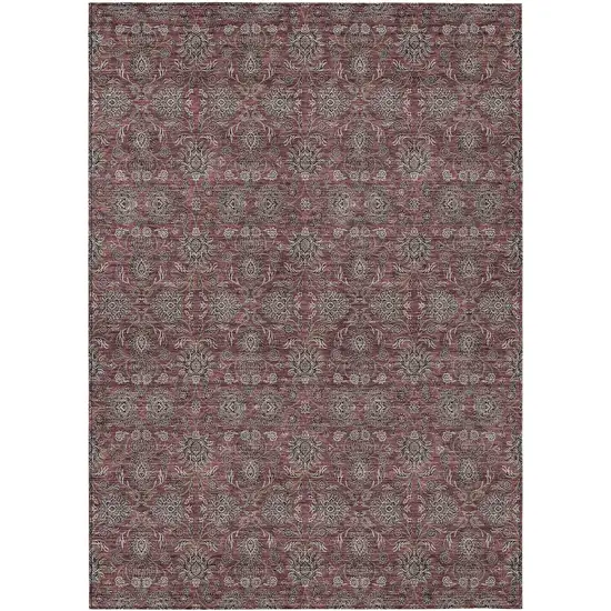 Merlot Gray And Taupe Floral Washable Indoor Outdoor Area Rug Photo 1