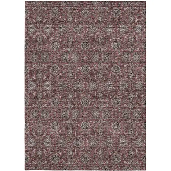 Merlot Gray And Taupe Floral Washable Indoor Outdoor Area Rug Photo 5