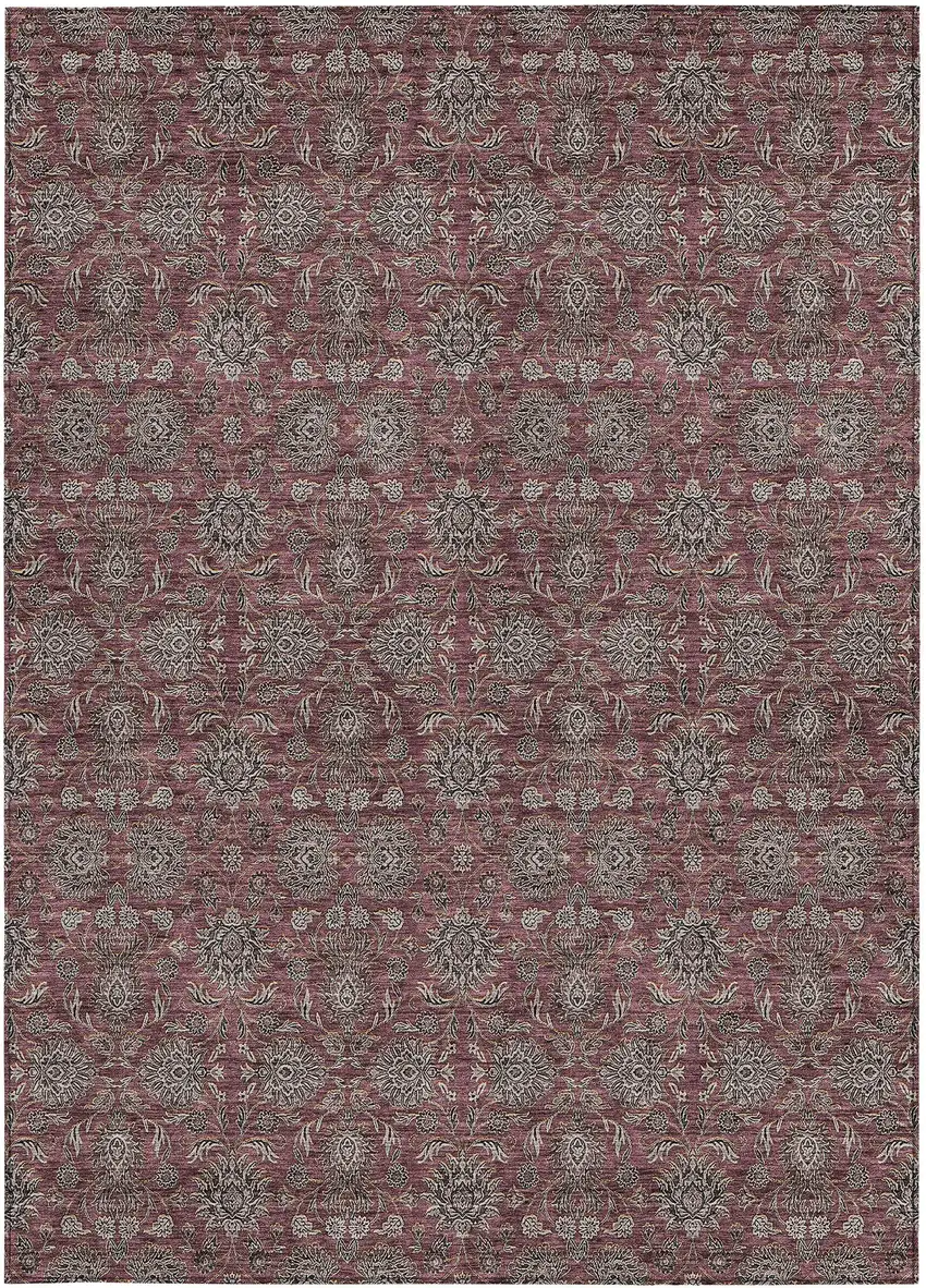 Merlot Gray And Taupe Floral Washable Indoor Outdoor Area Rug Photo 5