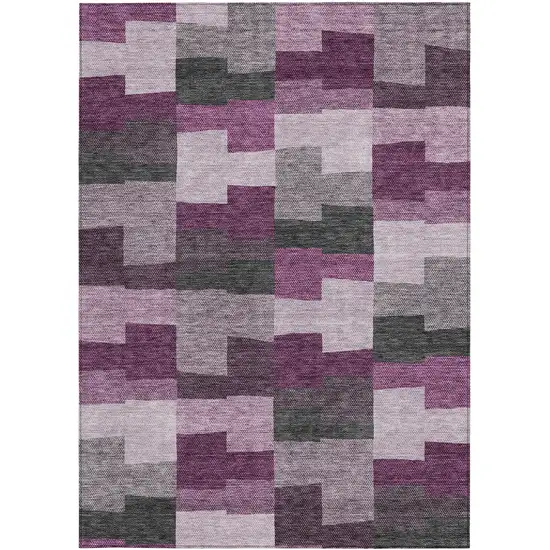 Merlot Mauve And Charcoal Geometric Washable Indoor Outdoor Area Rug Photo 6