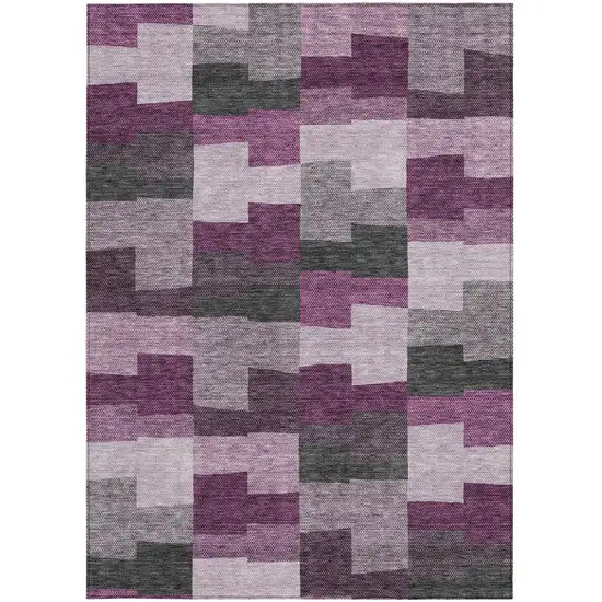 Merlot Mauve And Charcoal Geometric Washable Indoor Outdoor Area Rug Photo 6