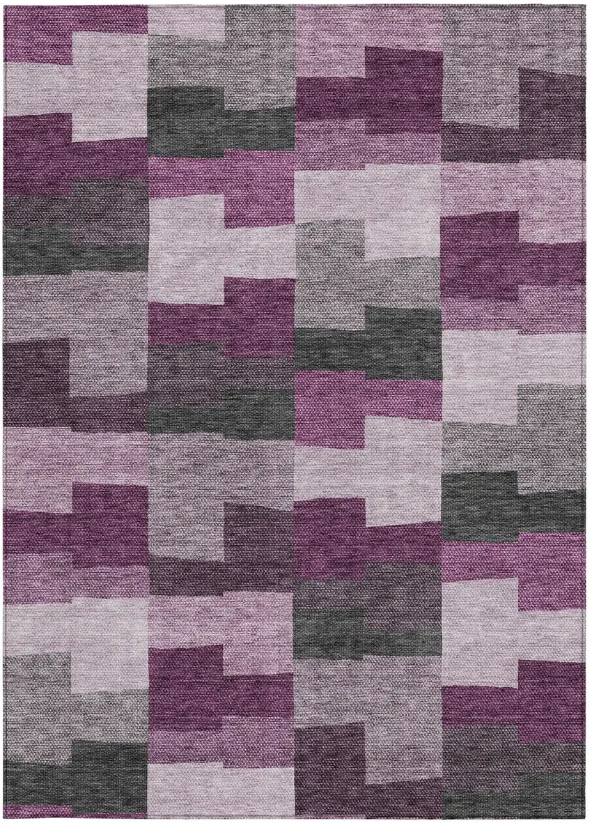 Merlot Mauve And Charcoal Geometric Washable Indoor Outdoor Area Rug Photo 6
