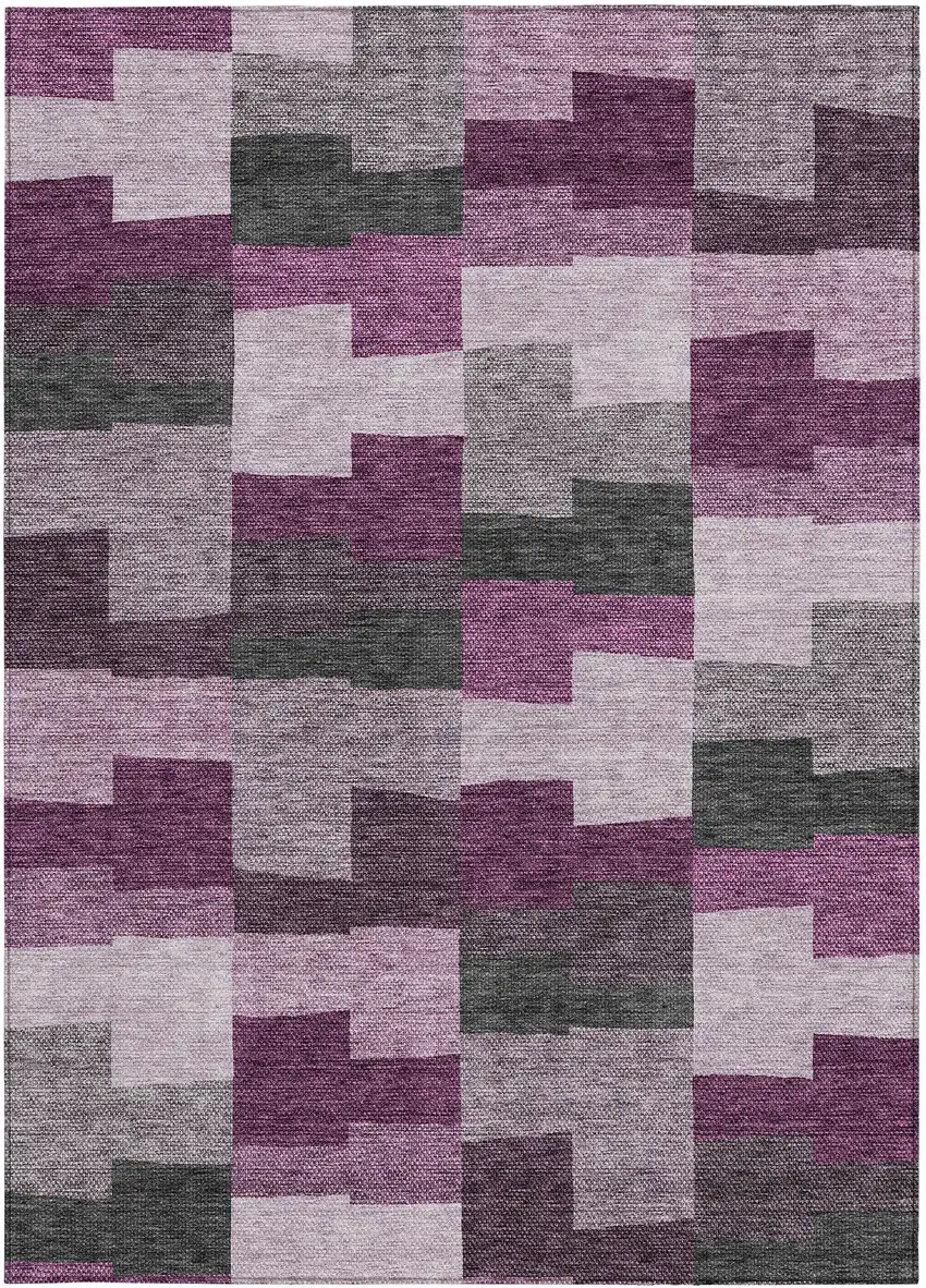 Merlot Mauve And Charcoal Geometric Washable Indoor Outdoor Area Rug Photo 6