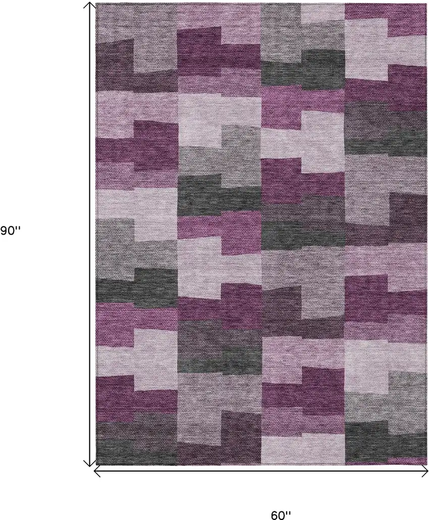 Merlot Mauve And Charcoal Geometric Washable Indoor Outdoor Area Rug Photo 3