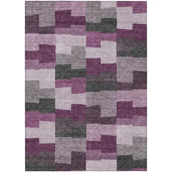 Merlot Mauve And Charcoal Geometric Washable Indoor Outdoor Area Rug Photo 2