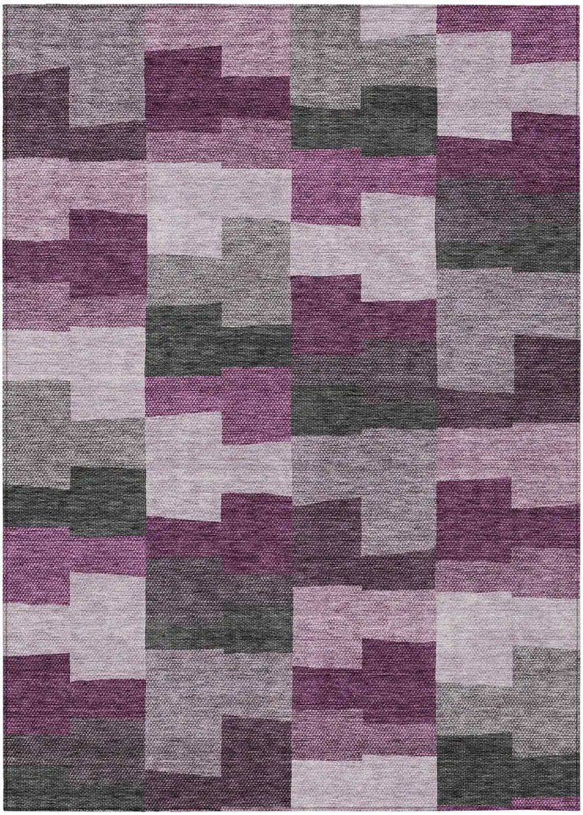 Merlot Mauve And Charcoal Geometric Washable Indoor Outdoor Area Rug Photo 2
