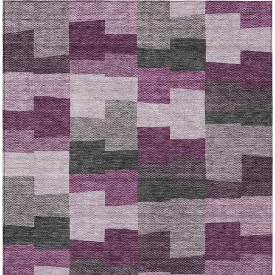 Merlot Mauve And Charcoal Geometric Washable Indoor Outdoor Area Rug Photo 6