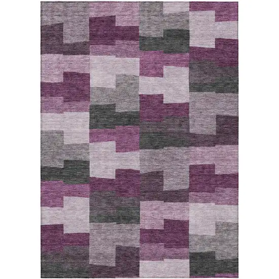 Merlot Mauve And Charcoal Geometric Washable Indoor Outdoor Area Rug Photo 2