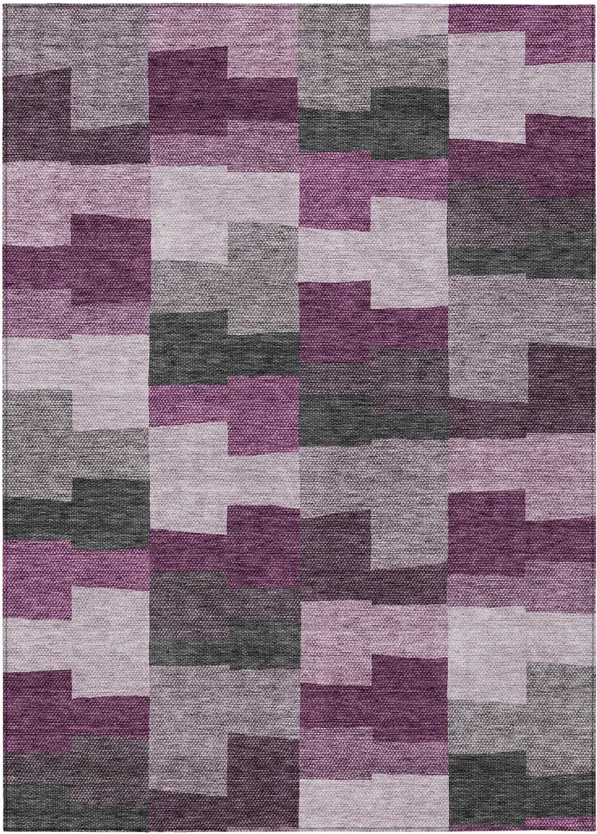 Merlot Mauve And Charcoal Geometric Washable Indoor Outdoor Area Rug Photo 2