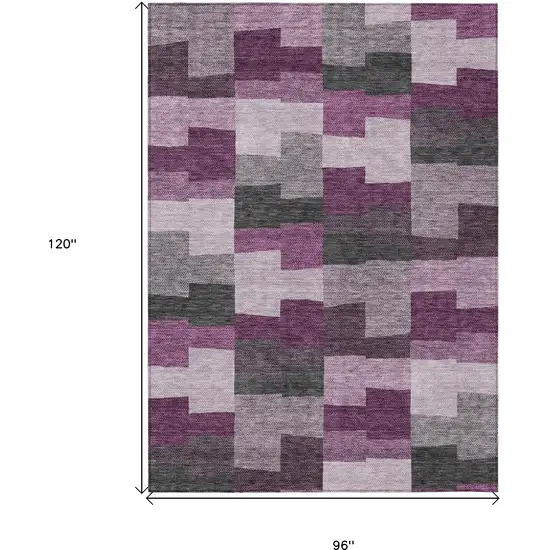 Merlot Mauve And Charcoal Geometric Washable Indoor Outdoor Area Rug Photo 3
