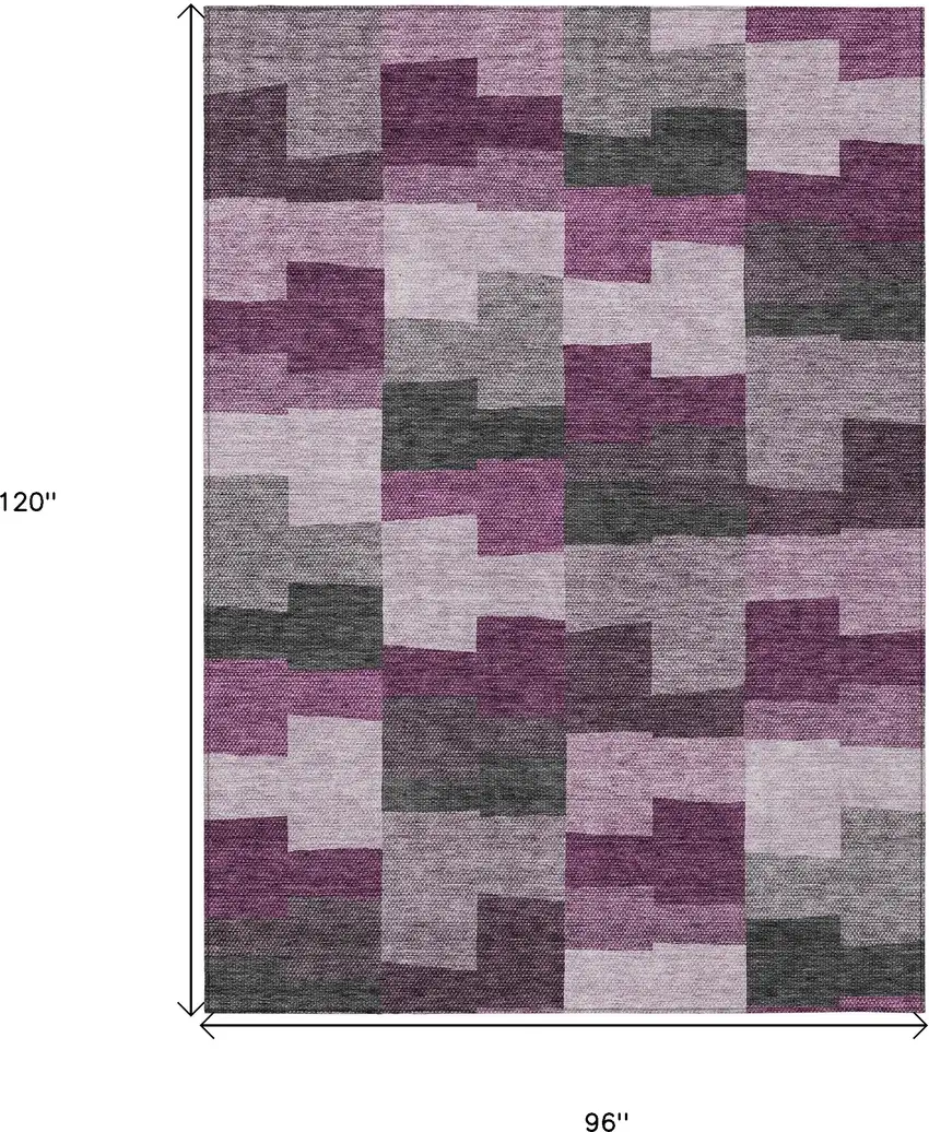 Merlot Mauve And Charcoal Geometric Washable Indoor Outdoor Area Rug Photo 3