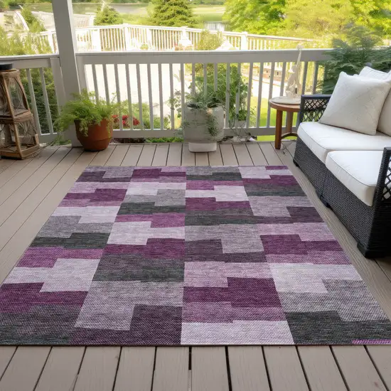 Merlot Mauve And Charcoal Geometric Washable Indoor Outdoor Area Rug Photo 7