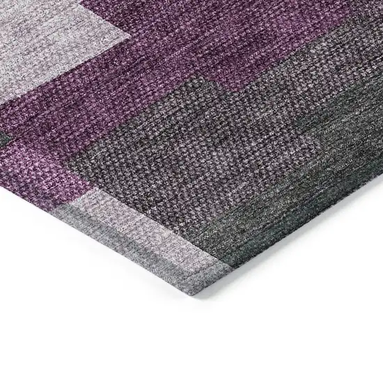 Merlot Mauve And Charcoal Geometric Washable Indoor Outdoor Area Rug Photo 4