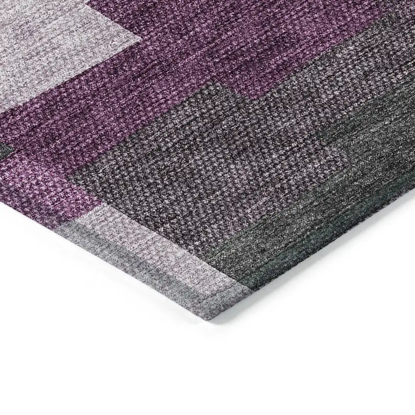 Merlot Mauve And Charcoal Geometric Washable Indoor Outdoor Area Rug Photo 4