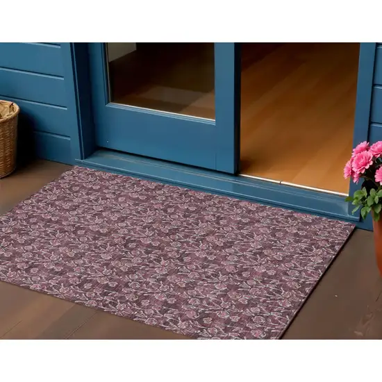 Merlot Mauve And Ivory Floral Washable Indoor Outdoor Area Rug Photo 1