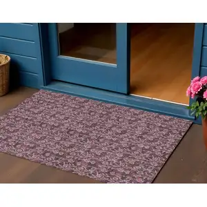 Photo of Merlot Mauve And Ivory Floral Washable Indoor Outdoor Area Rug