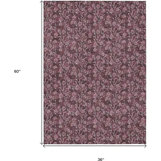 Merlot Mauve And Ivory Floral Washable Indoor Outdoor Area Rug Photo 3