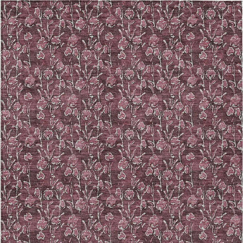Merlot Mauve And Ivory Floral Washable Indoor Outdoor Area Rug Photo 5