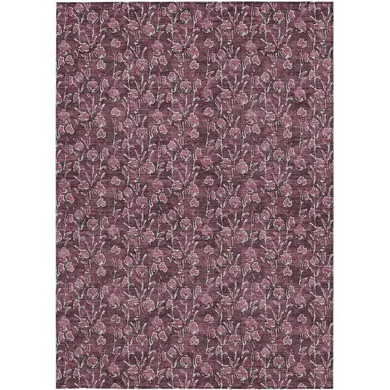 Merlot Mauve And Ivory Floral Washable Indoor Outdoor Area Rug Photo 6